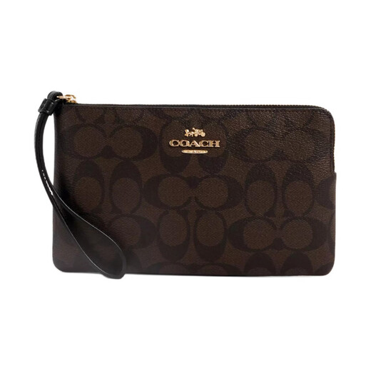 COACH Corner Zip Wristle Logo Logo zipper closure Coated canvas and recycled leather Hand-held gift box (basic + yellow counter gift box) Default