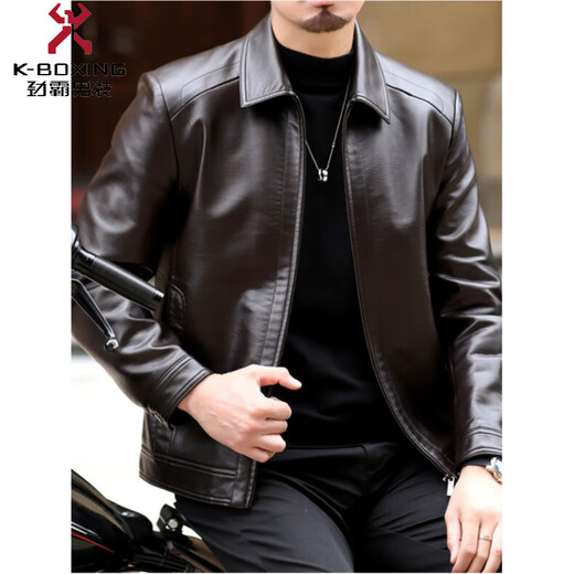 KBXNG Jinba Haining genuine leather jacket men's lapel middle-aged cadres spring and autumn thin casual dad wear sheepskin jacket stand-up collar black single style stand-up collar black single style M 170 weight 100-120 Jin Jin is equal to 0.5 kg