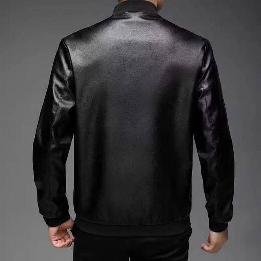 Goldlion Haining Men's Spring and Autumn Jacket Winter Velvet Casual Loose Leather Jacket for Middle-aged and Elderly Black#Soft Leather Baseball Uniform Spring and Autumn Thin M 170_88A_Recommended 95-120Jin Jin is equal to 0.5 kg
