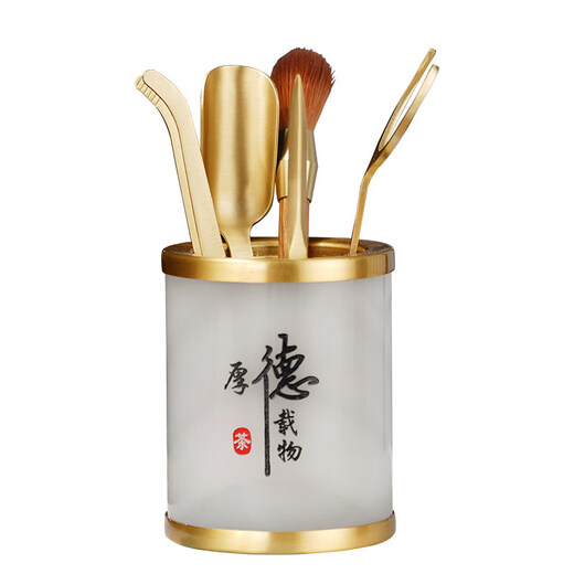 He Jiagong Jade Tea Set Six Gentlemen Kung Fu Tea Ceremony Brass Accessories Tea Cup Clip Tea Spoon Pot Keeping Pen 6 Gentlemen Jade Virtue Carrying Objects Six Gentlemen ~ Rosewood Copper Wood Accessories - Tea Scrape - Tea Towel