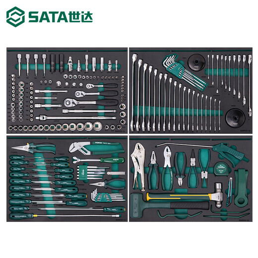 SATA Auto Repair Tool Cart Set Sheet Metal Machine Repair Heavy-Duty Mobile Cabinet Contains Tools Factory Workshop Repair Box 09947_239 Pieces German Car Auto Maintenance Machine Repair Set (Including Six Drawing Tools