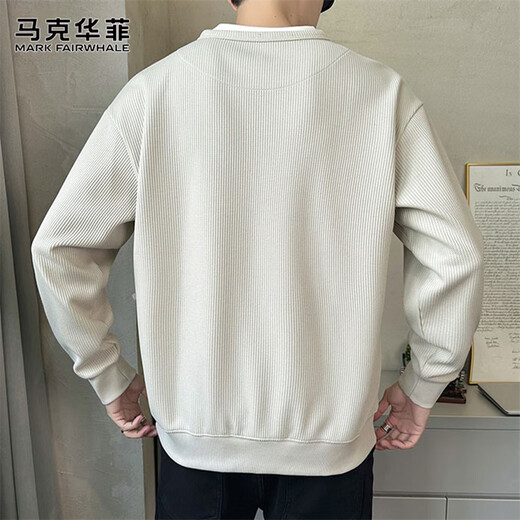 MARK FAIRWHALE sweatshirt men's winter trendy casual fake two-piece long-sleeved T-shirt men's top jacket apricot XL