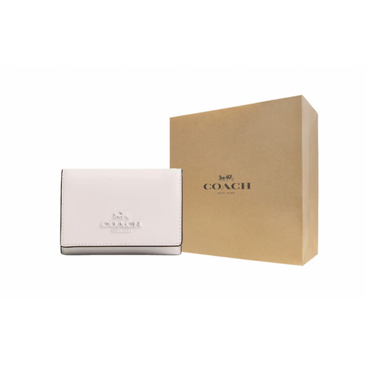 COACH Micro 10 Logo Logo snap closure Exquisite calfskin wallet Mini Women's silver patchwork gift box (basic + yellow counter gift box) Default