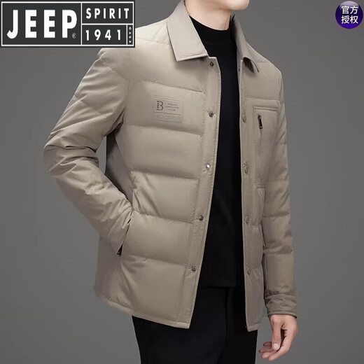 JEEP SPIRIT吉普羽绒服男士冬季休闲商务保暖防寒加厚夹克高端翻领鸭绒外套 黑色 M 170