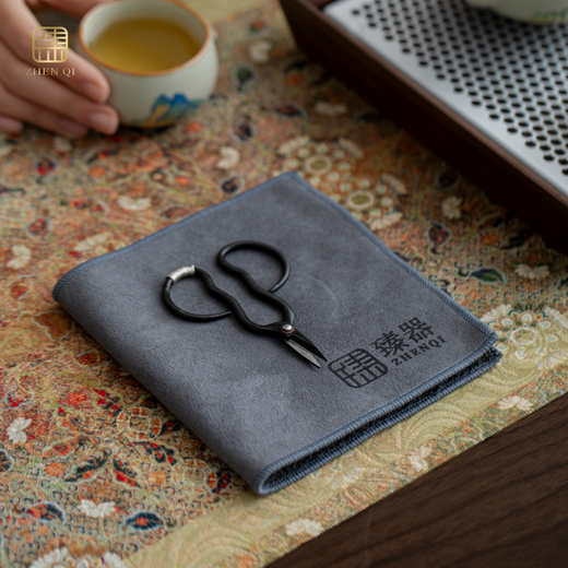 Zhenqi high-end double-sided thickened large tea towel, tea cloth, absorbent tea set towel, coffee table, tea tablecloth, rag pad accessories, thickened absorbent tea towel (grey), medium size