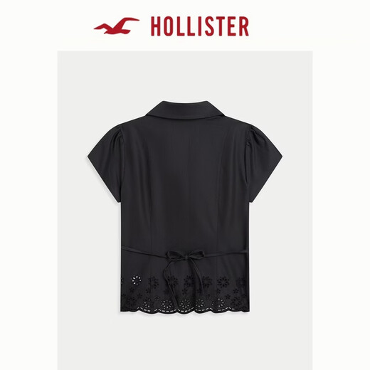 HOLLISTER American sweet lady style waist-tie slim short-sleeved shirt 26 spring women's wear 340-6026 black XXS (160/76A)