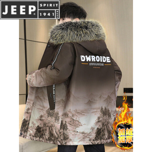 JEEP SPIRIT plus velvet and thickened men's jackets and jackets, a larger style to overcome cotton coats, autumn and winter men's mid-length cotton coats, windbreakers, white, plus velvet and thickened M, recommended 90-105 Jin Jin equals 0.5 kg
