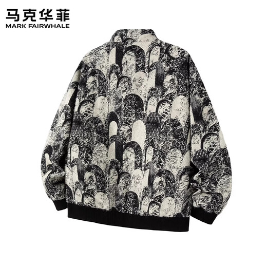 MARK FAIRWHALE Ретро модный повседневный пуховик с воротником-стойкой, мужской весенний 2026, новый модный брендовый дизайн, жаккардовый топ с полным принтом, черный цвет + черный цвет, скидка, две вещи, M рекомендуется 90-115 Jin Jin равен 0,5 кг