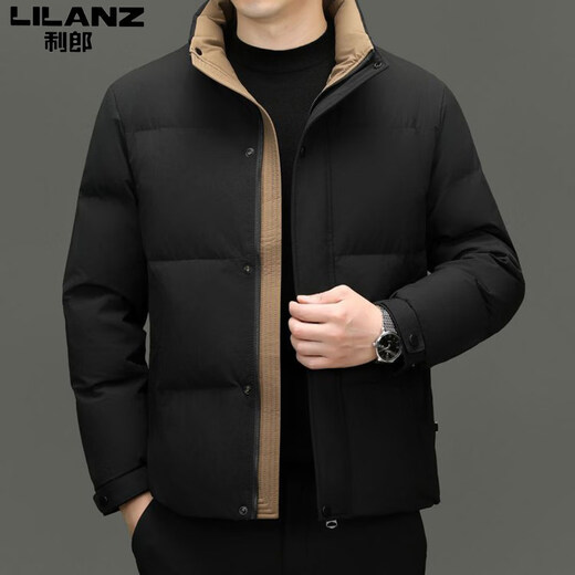 利郎商场同款男装立领羽绒服90白鸭绒加厚保暖冬季新款中青商务绅士外 宇宙黑 M 170