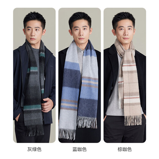 Shanghai Story Autumn and Winter New Men's Thick Warm and Soft Scarf as a Gift for Elders in a Gift Box, Black Gray