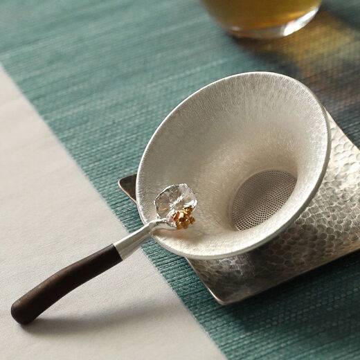 Wuxiwu silver tea drain sterling silver 999 pure handmade sterling silver tea drain tea strainer mesh tea strainer tea ceremony accessories silver tea set filter jade handle koi small 382g