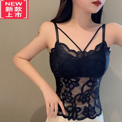 LangSha (LangSha) bra-free camisole women's outer wear trendy camisole hot girl top small strap beautiful back bra all in one 2055# one piece black one size fits all recommended 80-120Jin Jin is equal to 0.5 kg d