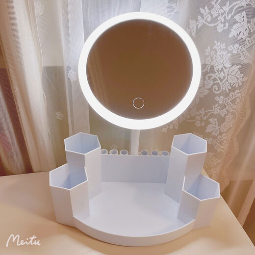 Yusen Yi mirror portable storage box integrated light mirror charging desktop desktop home dormitory dormitory mirror upgraded white three-color light charge plug-in free five times mirror