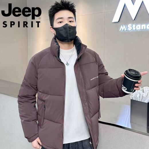 JEEP Jeep International Brand Cotton Clothes Men's 2025 Winter New High-End Stand-up Collar Casual Thickened Warm Cotton Clothes Jacket T6863# Purple XL Recommended 80-100Jin Jin equals 0.5 kg