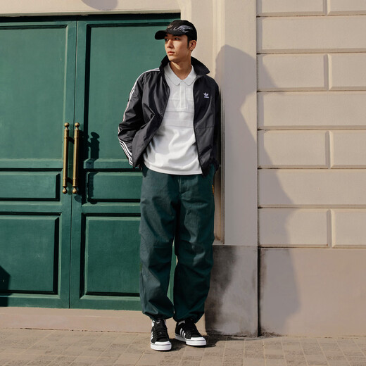 adidas休闲简约三条纹梭织立领夹克外套男装秋季阿迪达斯三叶草   黑色（推荐选大一码）   L