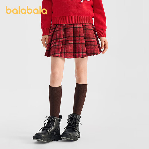 BALABALA Shopping mall same style BALABALA children's clothing girls New Year's short skirt 2026 spring new style pleated skirt versatile and trendy red tone 00466 140