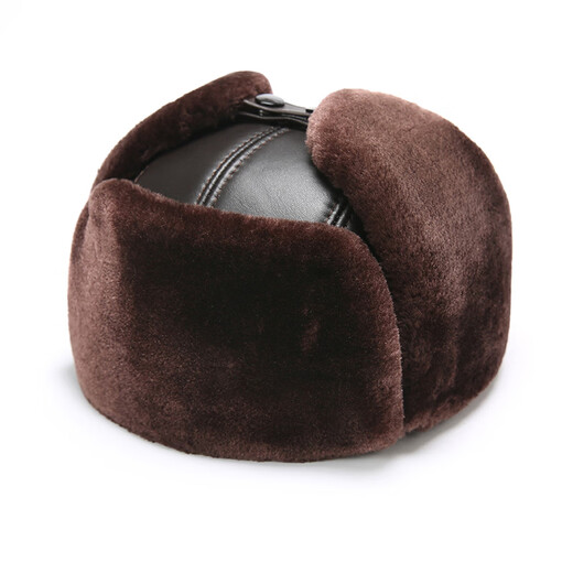 Zhuomuniao genuine leather Lei Feng hat for men, middle-aged and elderly dads to keep the old man warm from the cold Northeast old man hat grandpa cotton winter brown cowhide 2XL (59-60)