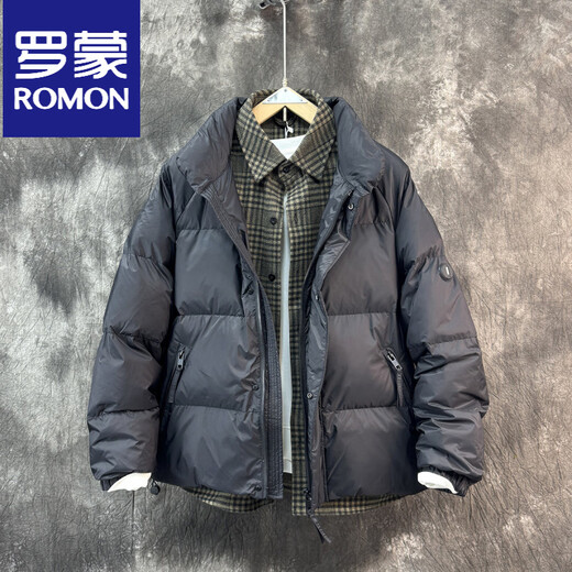 ROMON искусственный двухсекционный пуховик мужской зимний 2025 новый белый утиный пух воротник рубашки корейский стиль куртка-стойка хаки зеленый 4XL 170-190Jin Jin равен 0,5 кг