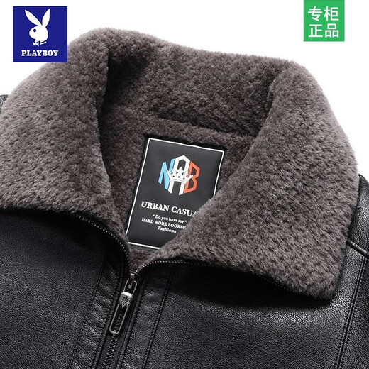 花花公子中老年男士爸爸加厚皮衣加绒冬装外套一体中老年人保暖冬季皮夹克 湘湘款 黑色皮毛一体 XL 180/96A 建议125-140斤