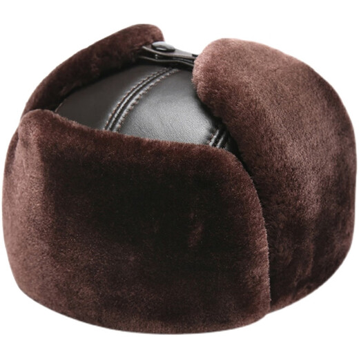 Zhuomuniao genuine leather Lei Feng hat for men, middle-aged and elderly dads to keep the old man warm from the cold Northeast old man hat grandpa cotton winter brown cowhide 2XL (59-60)