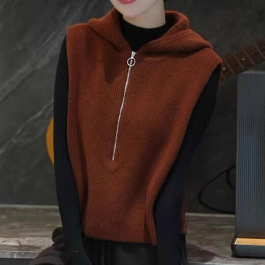 2025 new autumn pullover solid color lazy style half-zip top for women CSqy lazy style hooded vest jd brick red one size fits all 80-160Jin Jin is equal to 0.5 kg can be worn