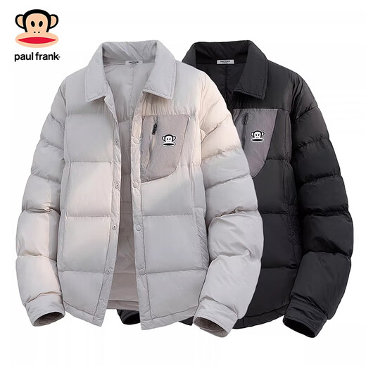 大嘴猴（paul frank）日系简约休闲羽绒服男士2026年春季新款宽松保暖防寒时尚百搭上衣 黑色 【90%白鸭绒】 M 【建议90-125斤】