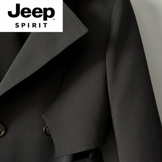 JEEP SPIRIT autumn new windbreaker jacket men's double row British style coat young and middle-aged business loose casual men's black L