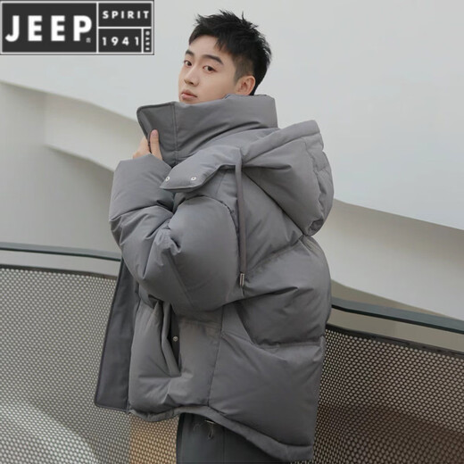 JEEP SPIRIT thickened short down jacket for men and women 2026 new winter youth student love bread coat loose jacket gray gray male XS recommended (85-110) Jin Jin equals 0.5 kg