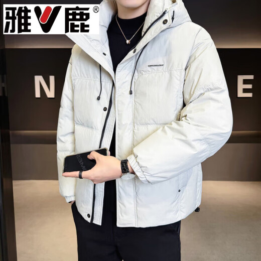 雅鹿2026冬季新款男士微胖宽松连帽新国标防风御寒90白鸭绒服保暖潮流 米灰色 L