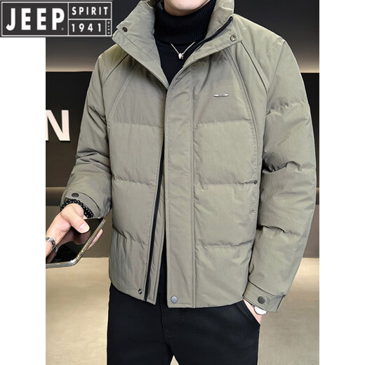 JEEP Jeep Men's Lightweight Down Jacket Winter Men's 2026 New Thickened Stand-up Collar Warm and Coldproof Jacket Men's Trendy Gray Green 2XL 135-150Jin Jin equals 0.5 kg