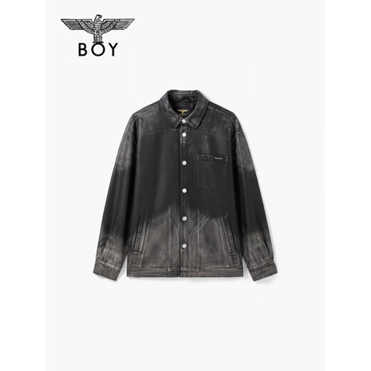 BOY LONDON otoño estilo de pareja de manga larga letra tridimensional degradado estilo antiguo chaqueta de cuero artificial gris XS