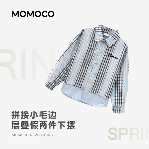 Mami Maka (MOMOCO) children's clothing boys' shirts 2026 spring fashion trendy shirts for middle and large children blue 105