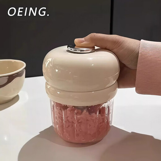 OEING minced meat only takes a few seconds, electric garlic beater, household meat grinder, garlic pounder, food supplement machine, small garlic mince artifact, cream white, free type-C charging cable