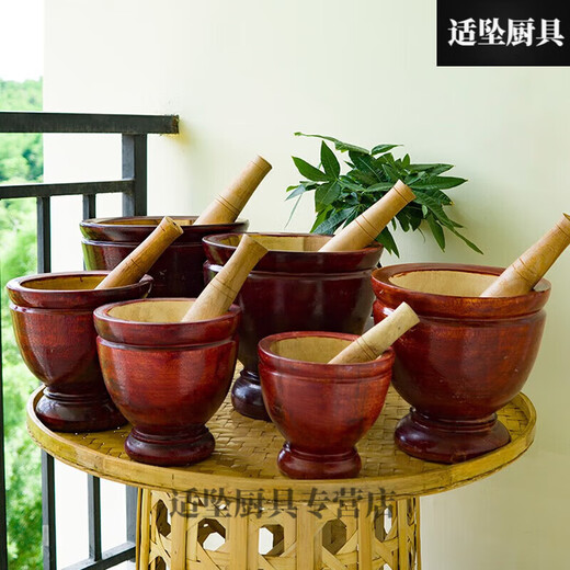 Tuojin solid wood pounding barrel Dai flavor pounding chicken feet household garlic pounding grinding vegetables whole wood pounding mortar jar pepper pounding barrel pounding bowl No. 10 No. 6 inner depth 8cm diameter 15cm