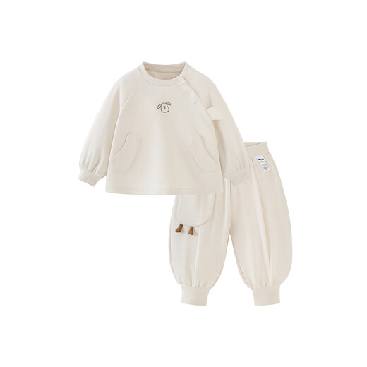 Minibala (minibala) boys and girls suit baby anti-pilling and anti-deformation cute long-sleeved trousers two-piece set 2026 spring light khaki 50311 80