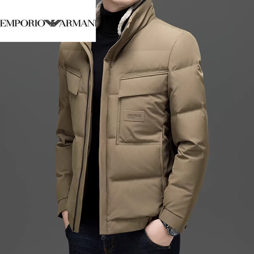 EMPORIO ARMANI Armani, зимний новый пуховик с воротником-стойкой, мужской ветрозащитный, теплый, со съемным меховым воротником, для папы средних лет, мужской, черный, XL 175 110-125Jin Jin равен 0,5 кг