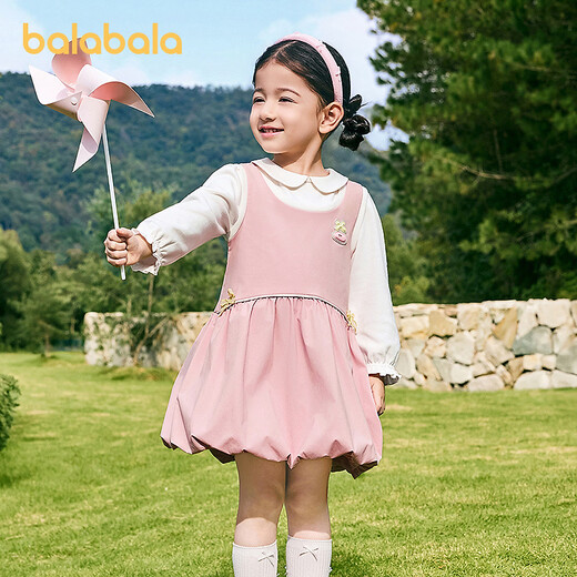 BALABALA balaOne BALABALA children's clothing children's dress girls 2026 new spring dress fake two-piece splicing skirt candy pink 60335 80