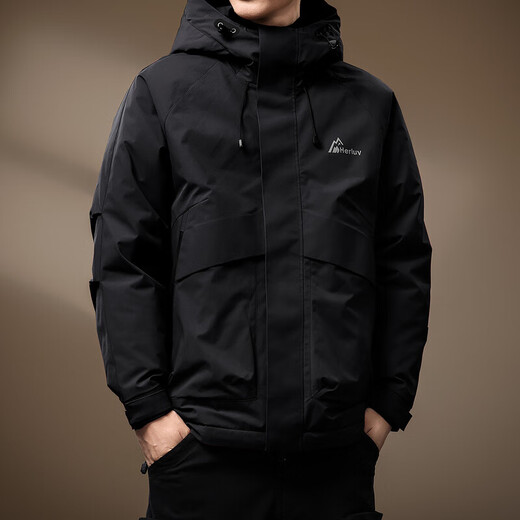 Noble color high-end American retro workwear assault hooded down jacket men's autumn and winter new loose warm duck down casual jacket black L suitable for 130-150Jin Jin equals 0.5 kg