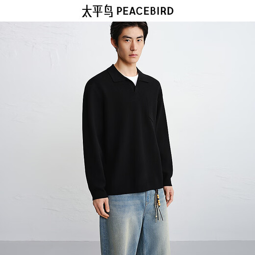 PEACEBIRD Men's Wear Shopping Mall Same Style Trendy Knitwear Fake Two-Piece Collar Sweater Men's B1EBG1220 Black 1 M