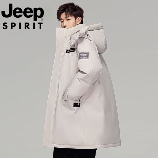 JEEP吉普国际品牌派克羽绒服男士中长款2025冬季新款工装加厚保暖外套 绿色 M 建议90-105斤