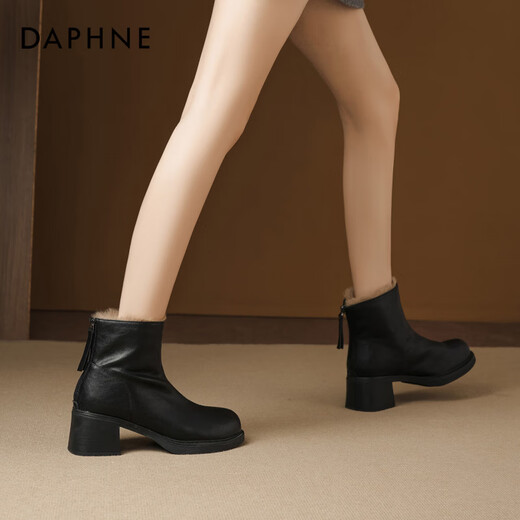 Daphne French High Heel Short Boots Women's Winter Velvet Thickened Snow Boots 2025 New Black Martin Slim Boots Black 35