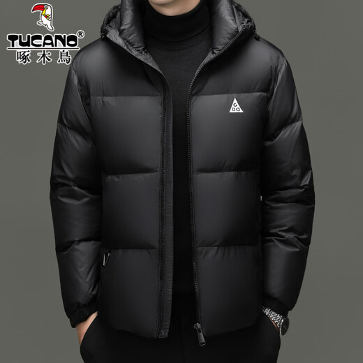 Woodpecker high-end down jacket men's jacket winter business casual fashion hooded bread coat thickened warm and cold-proof jacket RR-YR36038 black M 170/92A