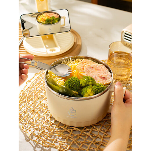 Tuojin imported high-quality, high-looking, personal-specific large-capacity college dormitory handle drained stainless steel instant noodles from Germany, standard large size (black)_comes with matching spoons and chopsticks 1400ml