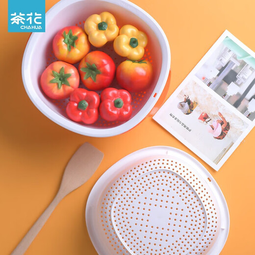Camellia double-layer square round water filter sieve frame plastic dripping basket fruit basket multi-purpose vegetable washing basket washing fruit draining basket new orange