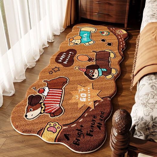 Fantasy high-end retro plush foot mat bedroom bedside blanket American light luxury home floor mat non-slip long thickened carpet brown dog shaped 80x200 does not shed hair or hide gray