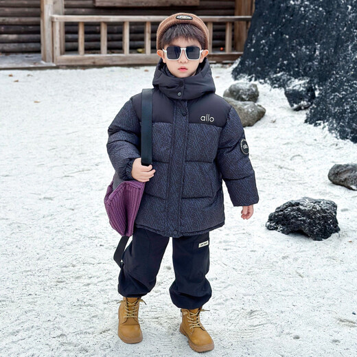 HAL.DUCK Down Jacket Boys' Cotton Jacket Winter Thickened Giant Warm Children's Cotton Jacket 2026 New Boy Handsome Young Master Winter Cotton Jacket Black Cotton Thickened 100 cm (Recommended Height Around 95)