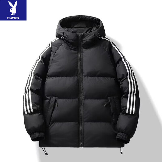 Playboy (PLAYBOY) new winter thickened hooded cotton jacket, warm and cold-proof cotton coat, casual bread coat, three-stripe cotton coat, men's jacket, Khaki S