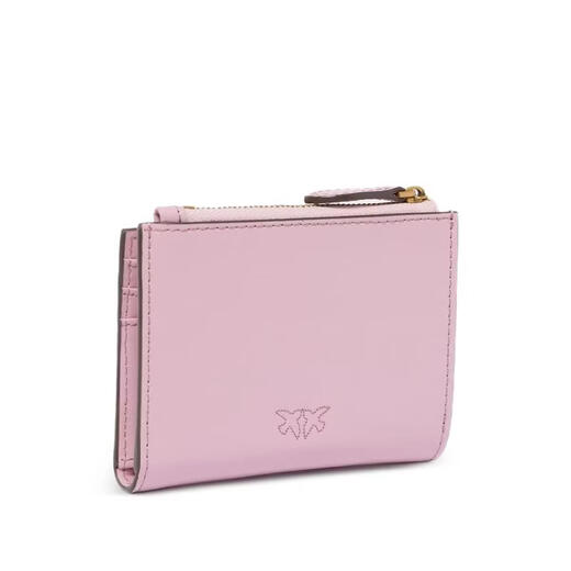 PINKO women's card holder, portable storage, ID storage, coin compartment, pink leather metal buckle, pink, one size fits all
