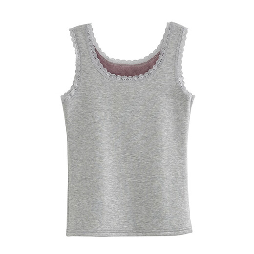 Thermal Vest Women's Velvet Thickened One-piece Velvet Lace Round Neck Autumn and Winter Warm Top Women's Slim Bottoming Shirt White One Size