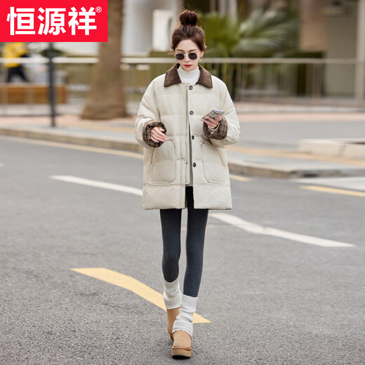 Hengyuanxiang 2026 new winter Korean style contrasting lapel down jacket for women, mid-length plaid, versatile, slim and warm jacket, black S